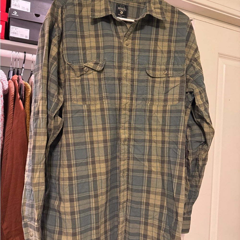 RedHead Green and Tan Plaid Shirt